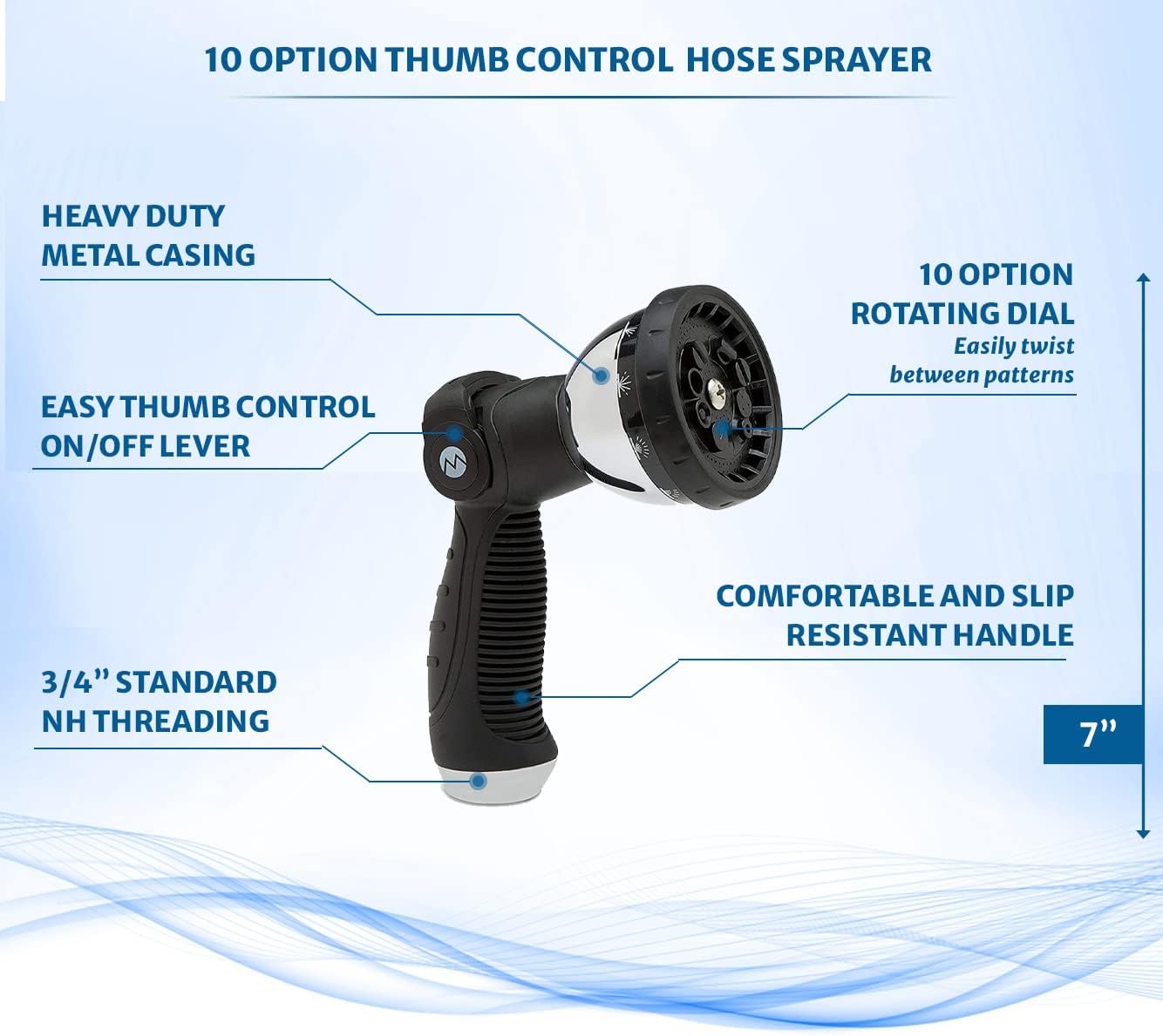 Morvat Heavy Duty 10 Foot Stainless Steel Garden Hose with All Brass Shut-Off Valve PLUS 2 Pack Water Hose Nozzle Sprayer with 10 Spray Patterns & Thumb Controlled Comfort Grip with ON/OFF Lock
