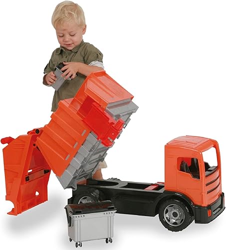 Miniatura 2 de ksmtoys Lena Construction Toys - Camión de basura de juguete de gigantes poderosos con cubo de basura y reciclaje y contenedor de basura en amarillo