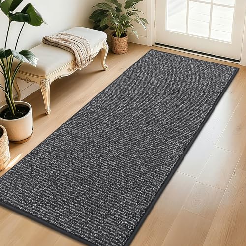 Image of BEQHAUSE Dirt Trapper Door Mat 32 inch x 72 inch, Non-Slip Washable Doormats Entrance Mat, Dirt Resistant and Absorbent Welcome Mat, Low Profile Floor Mats for Front Back Door and Entryway, Charcoal