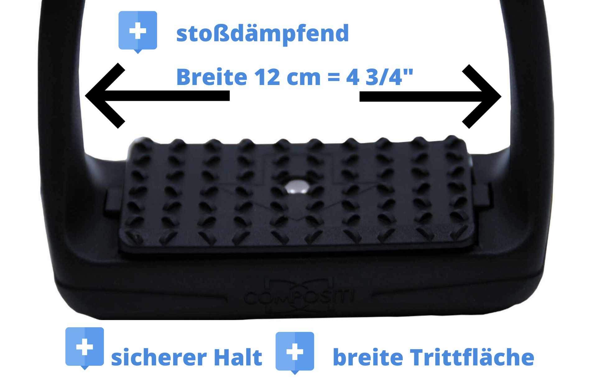 Steigbügel aus flexiblem Kunststoff mit großer Auflagefläche, schwarz/schwarz | Compositi Steigbügel aus Kunststoff
