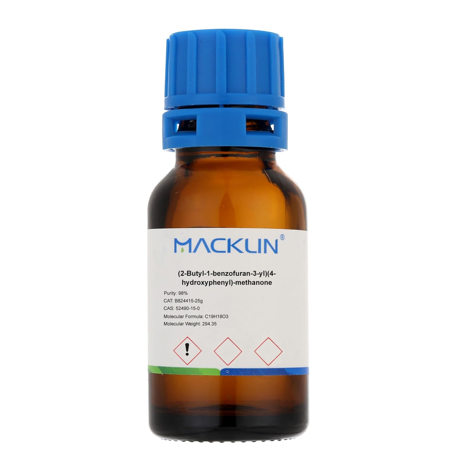 (2-Butyl-1-benzofuran-3-yl)(4-hydroxyphenyl)-methanone, CAS:52490-15-0, with high Purity 98%, 25g
