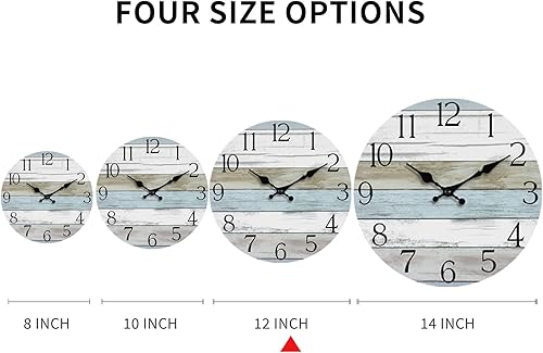 Miniatura 4 de HYLANDA Reloj de pared de 12 pulgadas, funciona con pilas, silencioso, sin tictac, relojes de madera decorativos para cocina, baño, dormitorio, sala