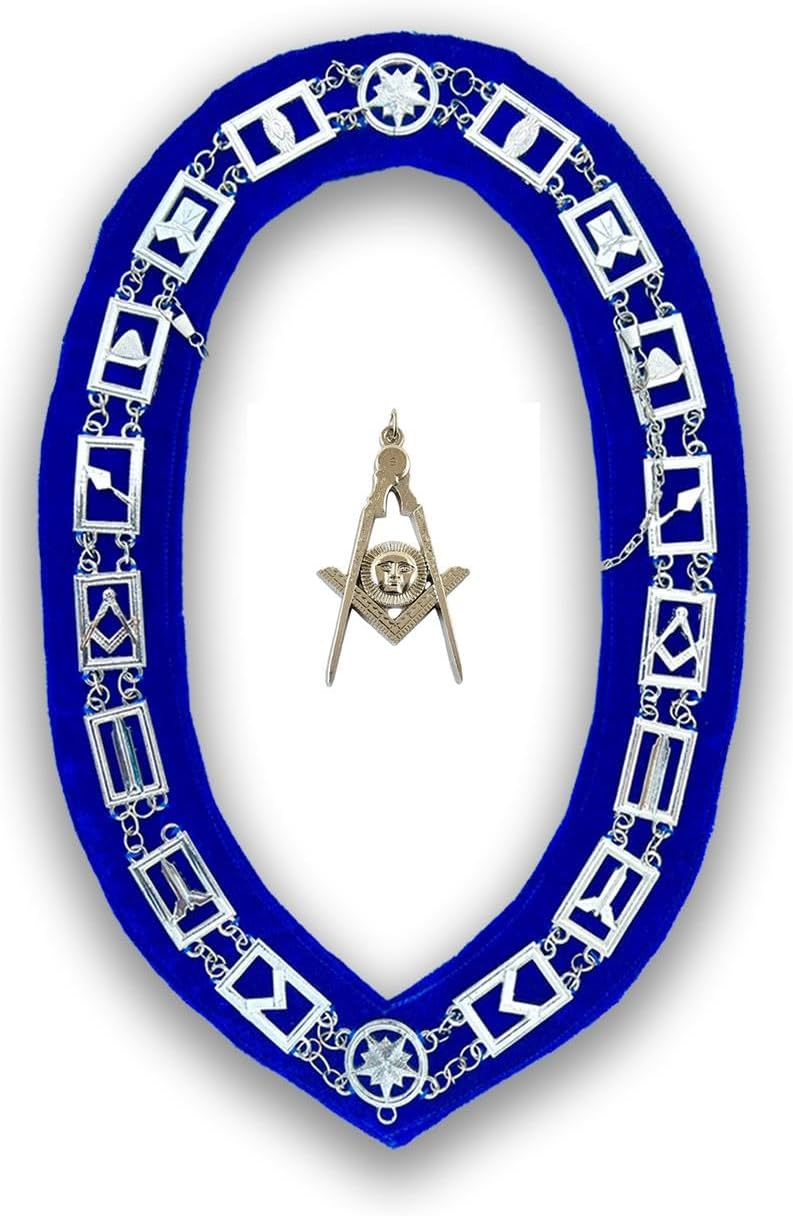 Masonic Chain Collar Blue Lodge Officer Blue Silver Chain Collar + Free Jewel