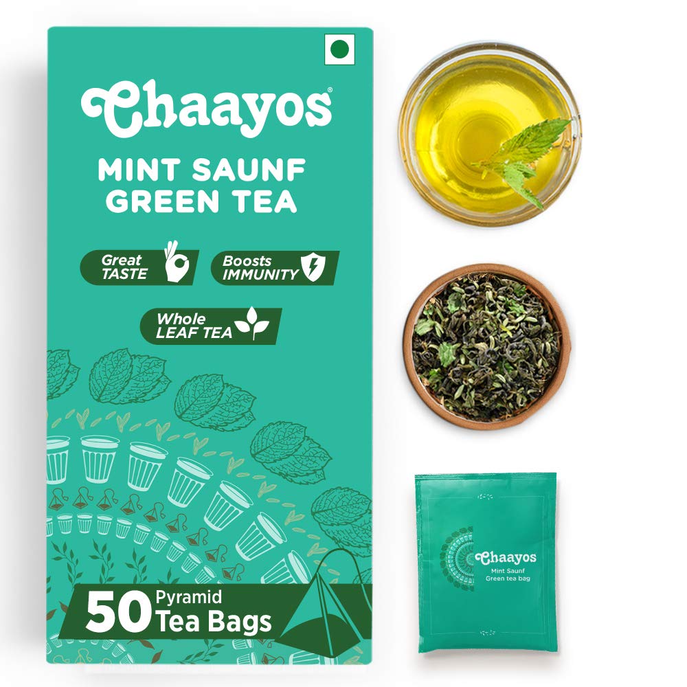 Chaayos Green Tea Bags - Mint Saunf (50 Pyramid Tea Bags) | Spearmint Tea and Fennel Flavoured Green Tea | Mint Green Tea | Herbal Tea | Green Tea Leaves (B08MQL4VTX) Amazon Price History, Amazon Price Tracker