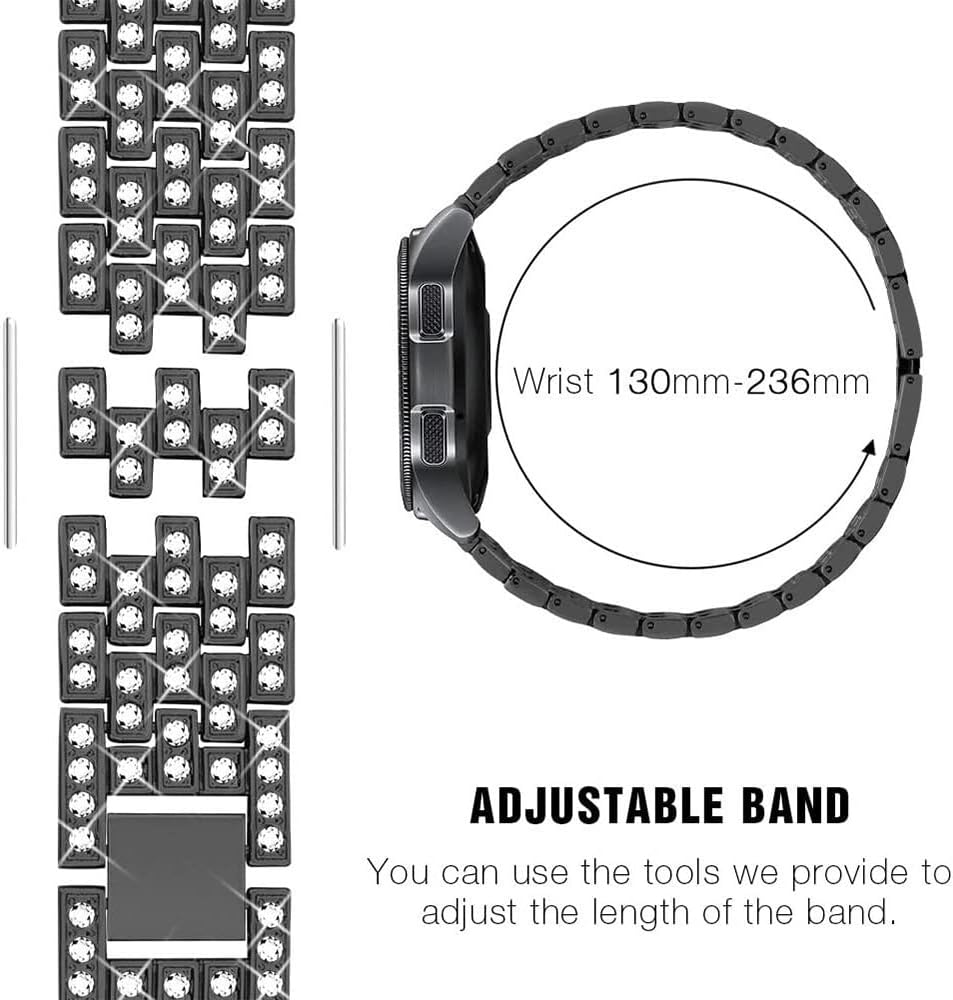 XIHAMA Compatible for Galaxy 7 6 5 4 40mm 44mm /Galaxy Watch FE 2024/Galaxy 3 41mm/Galaxy Watch 42mm/Active 2 Watch Band, 2 Pack 20mm Women Jewelry Bling Metal Strap