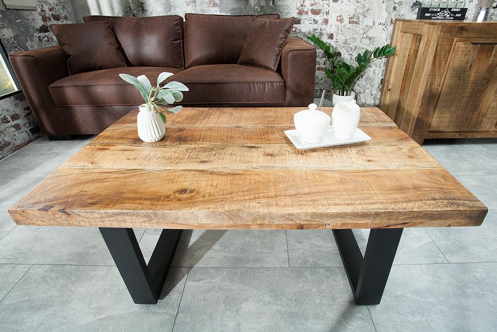Couchtisch IRON CRAFT 100cm - schwarz natur - Mangoholz Beistelltisch | Handarbeit, Massivholz, hochwertig, individuelle Maserung, für Wohnzimmer, Unikat, Eisengestell