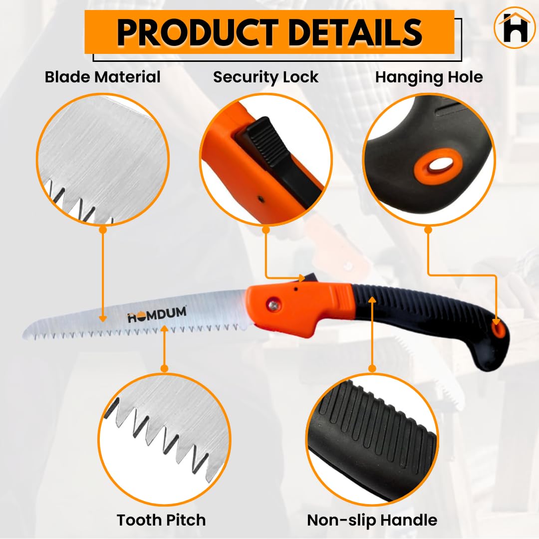 Homdum Folding Pruning Gardening Hand Saw with Secure Lock for Camping, Wood Cutting Tree Branch 2