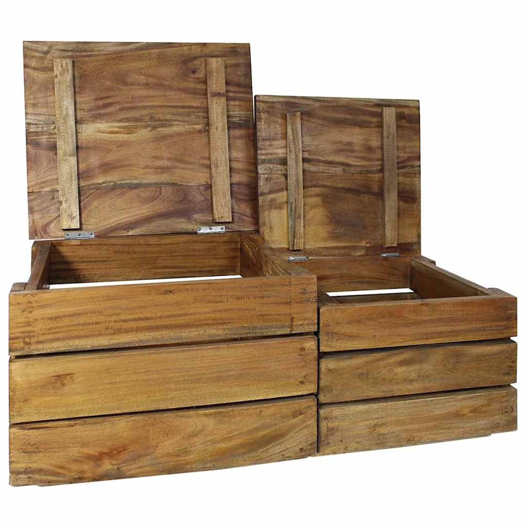 Aufbewahrungskisten 2er Set Massivholz Mahagoni Holztruhe Vintage | Handgefertigte Allzweckkisten aus Echtholz mit viel Stauraum fuer Ordnung in Schlafzimmer, Wohnzimmer und Flur.