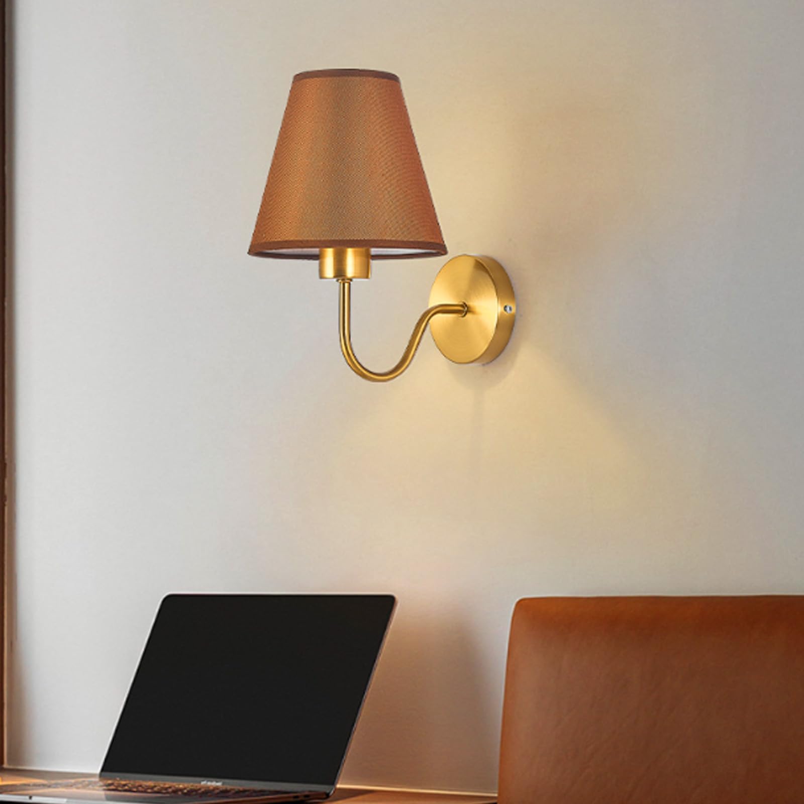 Lámpara de pared con pantalla de tela café moderna para iluminación de dormitorio E27 8
