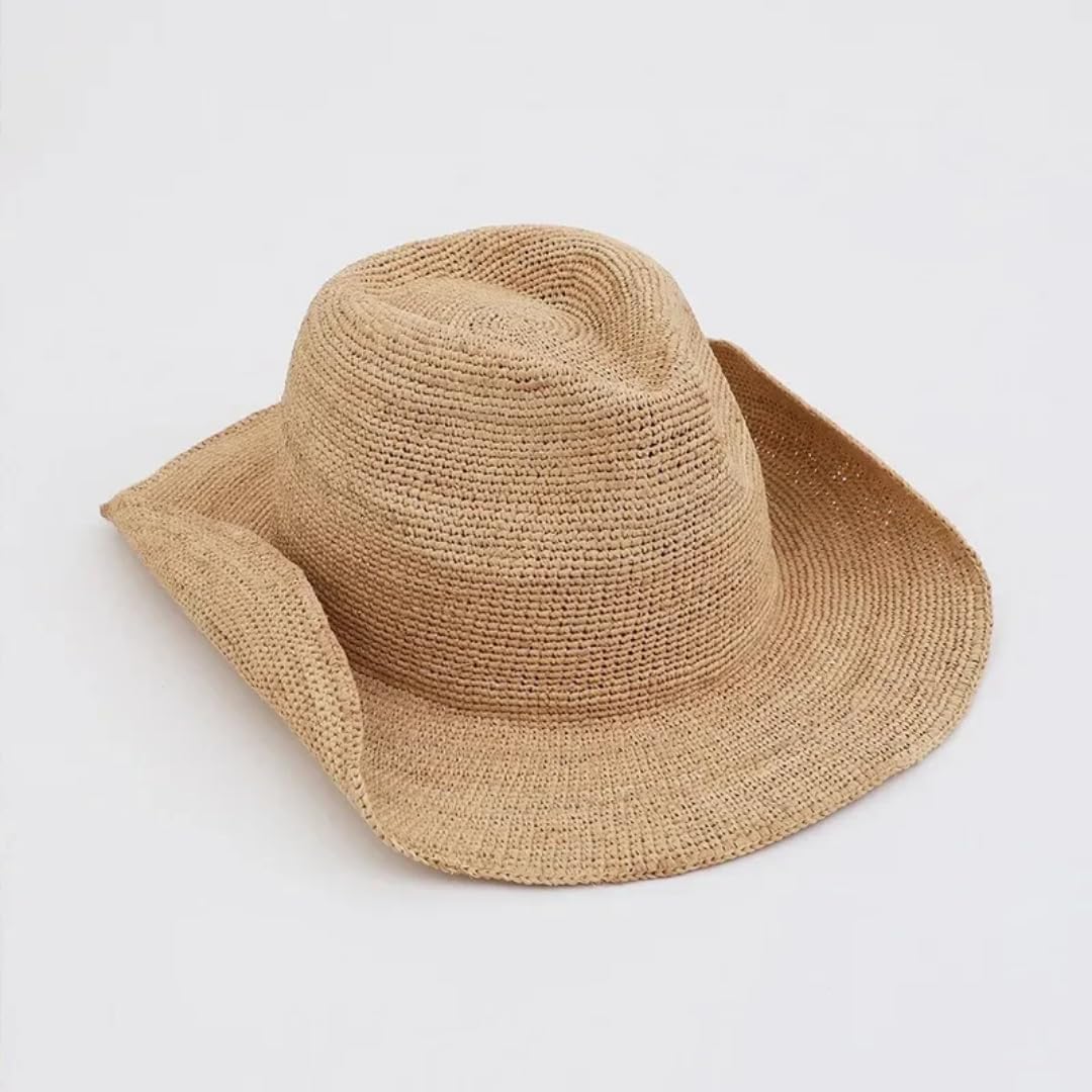 Cappello di Paglia Sole Raffias Cappelli da Cowboy retrò Uomini Donne Jazz da Spiaggia Top Cappello da Sole Panama Cappello di Paglia Panama