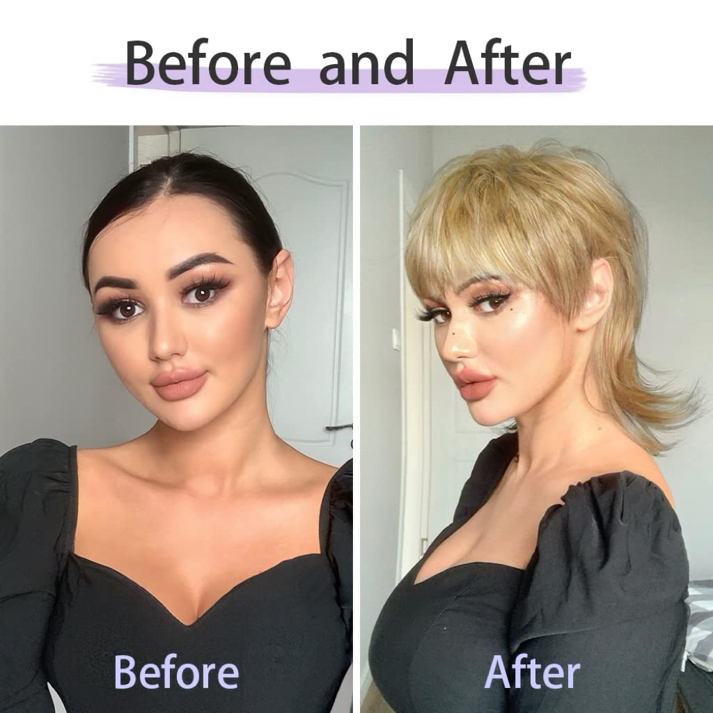 Blonde Synthetic Wig Short Shaggy Layered Wolf Cut with Bangs 80s Mullet Pixie Style for Women Adults Halloween Cosplay Party Daily Costume - Image 3