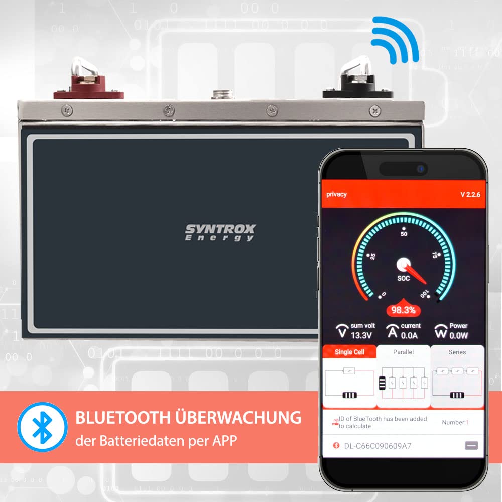 Syntrox Germany LiFePO4 Wohnmobil-Batterie 12,8V – 150Ah, BMS & Bluetooth – Bis Zu 15.000 Zyklen