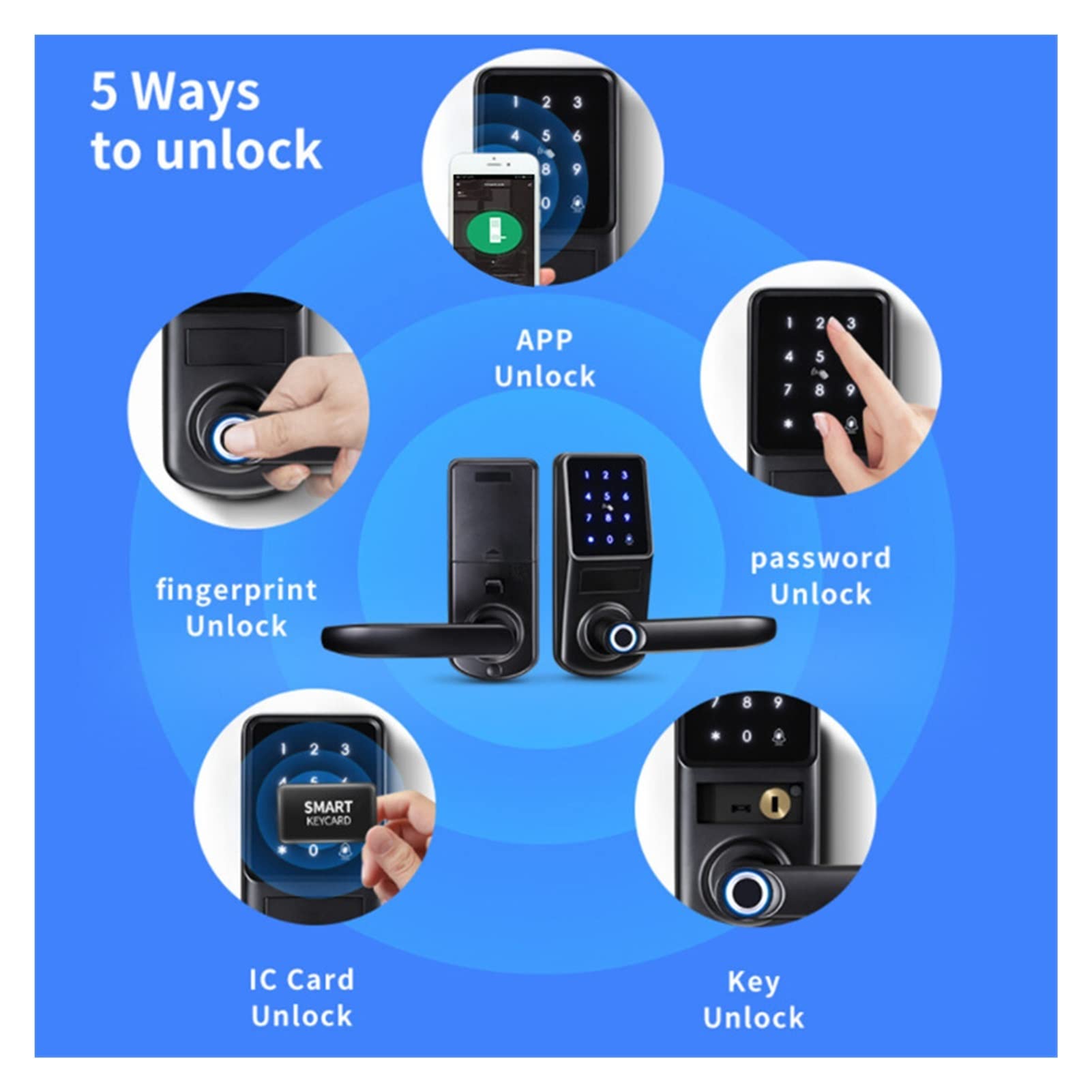 Inteligentny zamek drzwi odcisków palców Deadbolt App WIFI Pilot Control Otwórz drzwi za pomocą klucza i karty IC Smart Home Dom/sypialnia/biuro