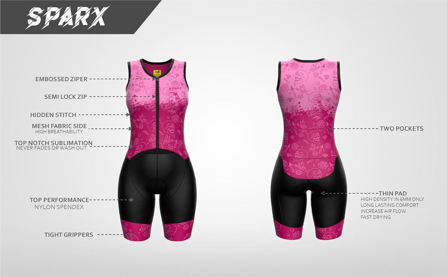 Sparx Women's Triathlon Suit One Piece Sleeveless Full Zipper Tri Suit Quick Drying Running Swimming Cycling