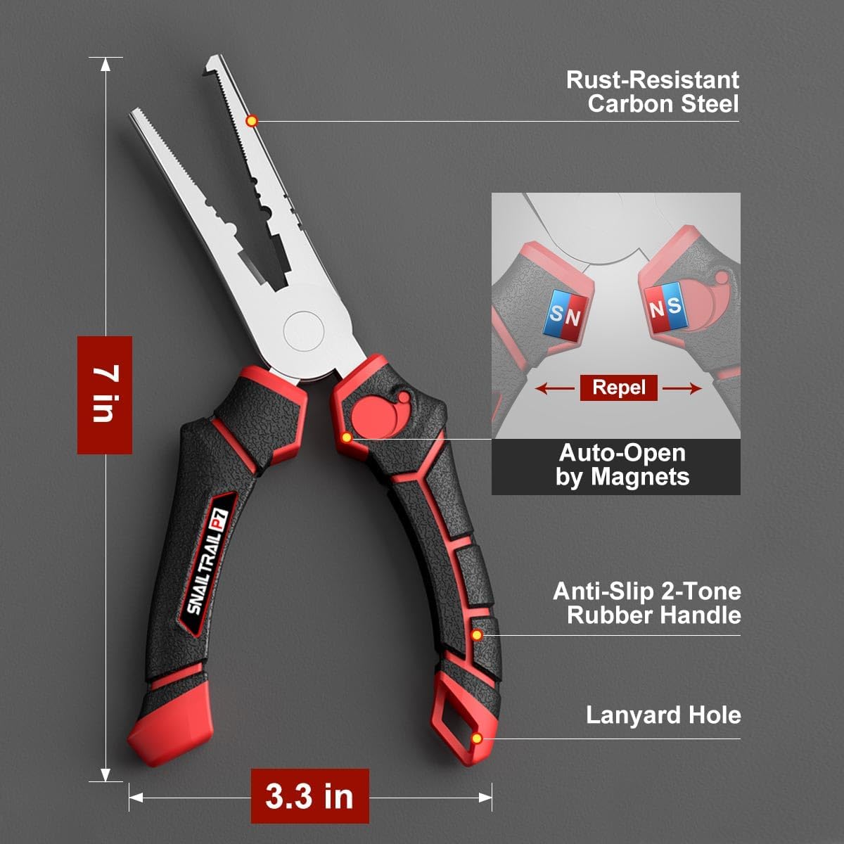 SNAIL TRAIL 7'' Fishing Pliers, Angled Head Split Ring Pliers