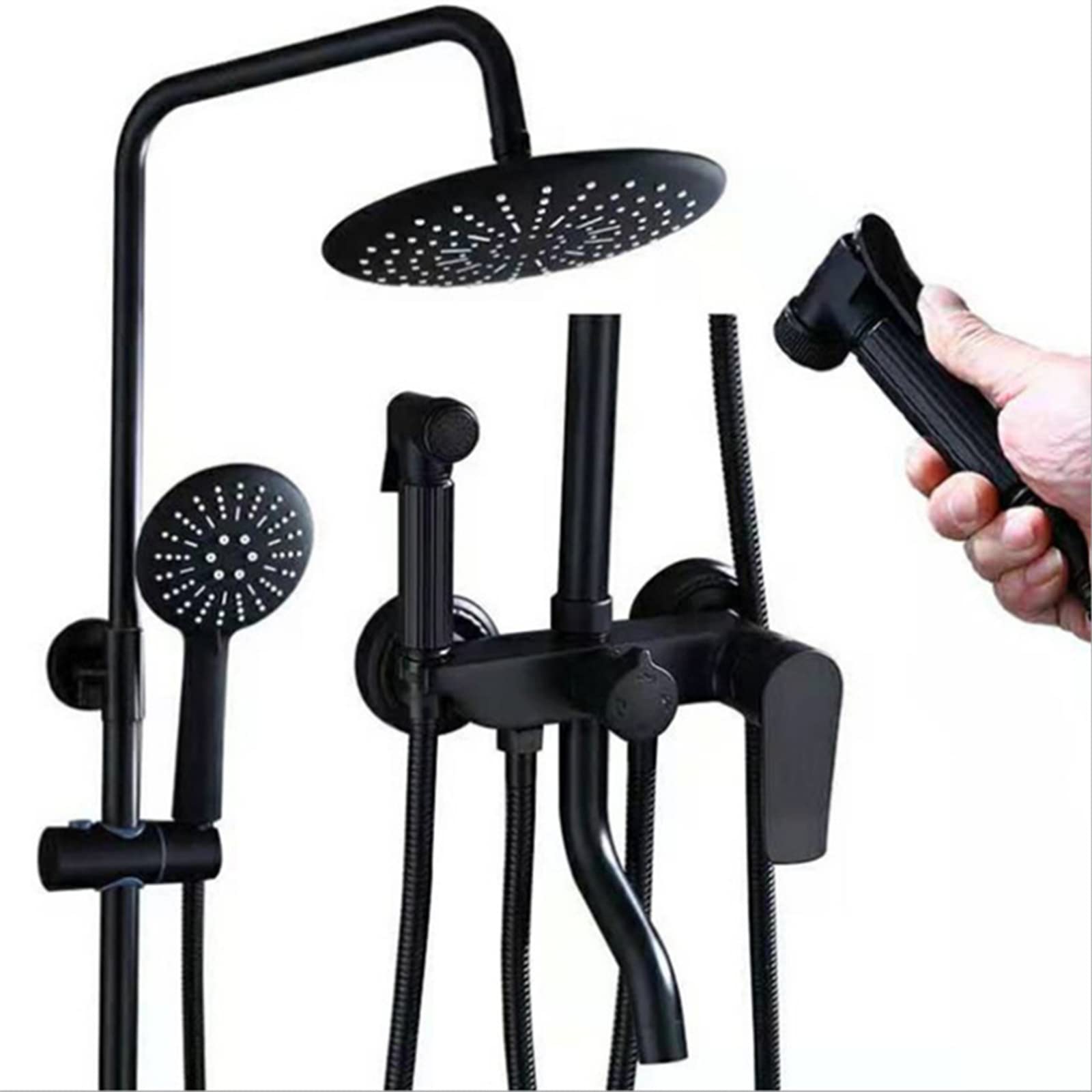 Robinetterie de douche noire mate en laiton massif avec système de buse 3 voies