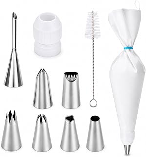 10-Piece Reusable Piping Bags and Tips Set-Cotton Baking Kit with Coupler,16inch Pastry Bags,Stainless Steel Nozzles & Cleaner for Cakes/Cupcakes/Cookies Decorating (10 Pcs)