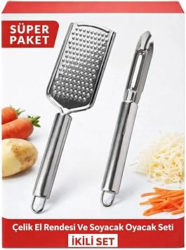 Paslanmaz Çelik El Rendesi ve Soyacak Oyacak Seti, 2 Parça, Beyaz, Ergonomik Tasarım, Gıda Güvenli