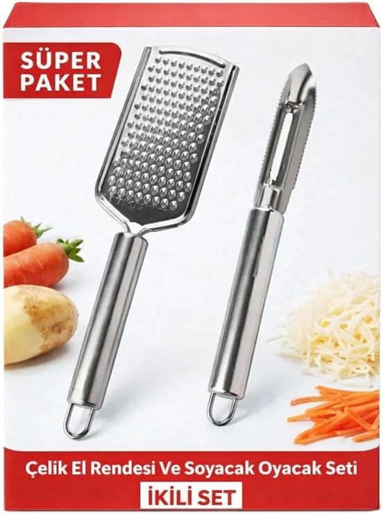 Paslanmaz Çelik El Rendesi ve Soyacak Oyacak Seti, 2 Parça, Beyaz, Ergonomik Tasarım, Gıda Güvenli