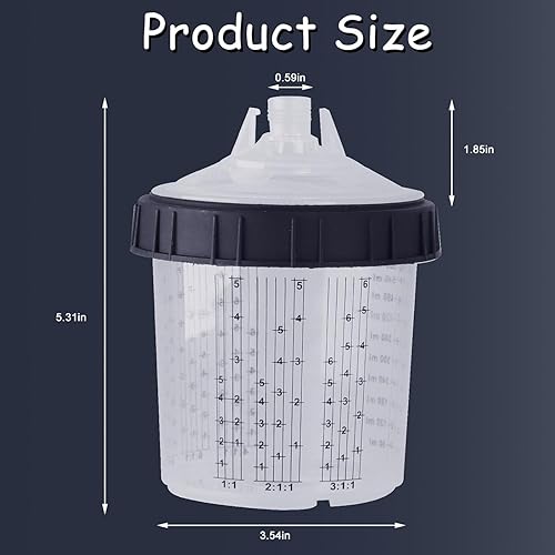 Miniatura 5 de Vaso mezclador de pintura desechable para pistola de pintura automotriz, pistola de pintura HVLP, kit de 20 onzas (20.3 fl oz) con sistema de 50