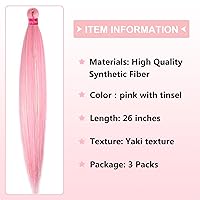 Vista 5 de Extensiones de cabello para trenzar preestiradas rosa con oropel de 26 pulgadas - 3 paquetes de trenzas sintéticas profesionales de ganchillo
