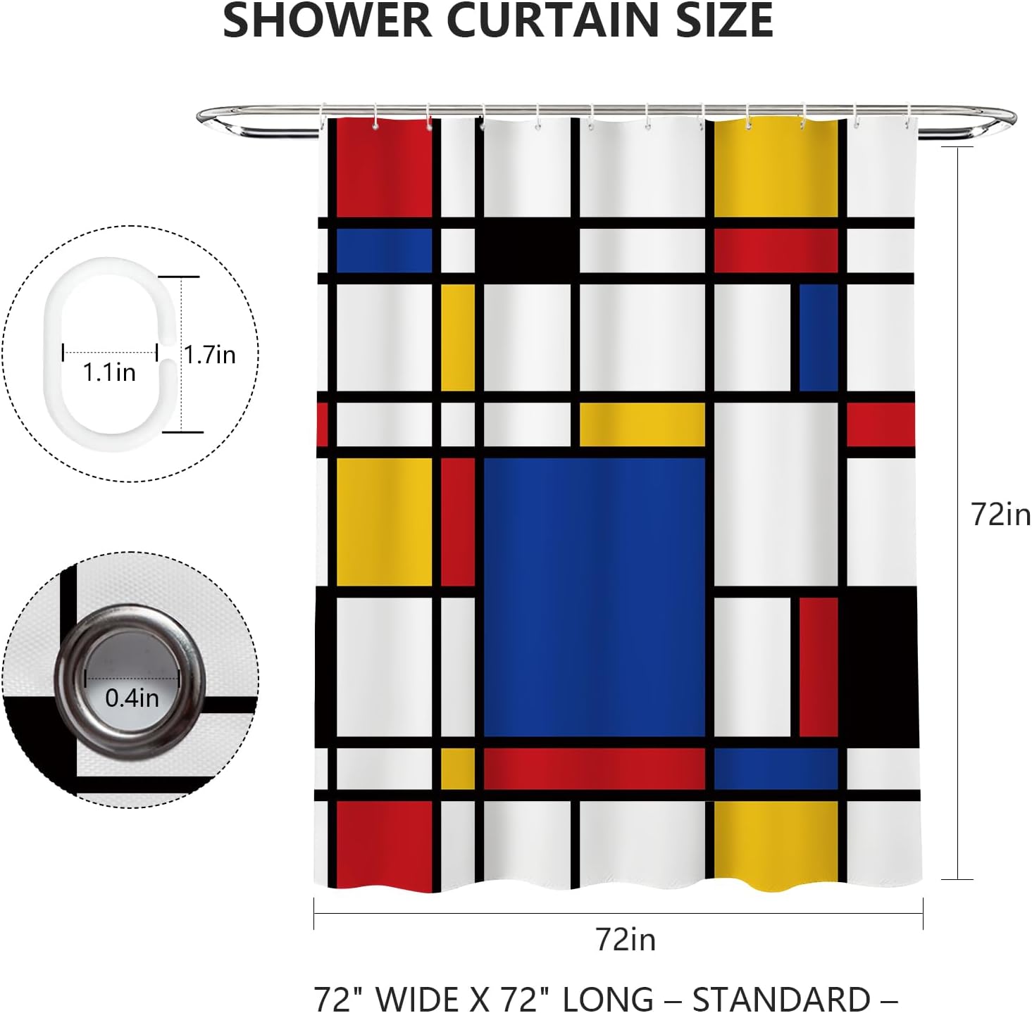 MEHOFOND Abstract Geometric Shower Curtain Mondrian Bathroom Decor Geometric Art Shower Curtain for Bathroom Washable Durable Fabric Shower Curtains 72x72 inch