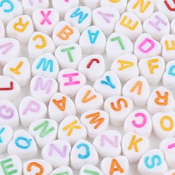 1200pcs White Heart Acrylic Alphabet Beads - Colorful Letter Beads 4x7mm for Bracelets and Jewelry Making