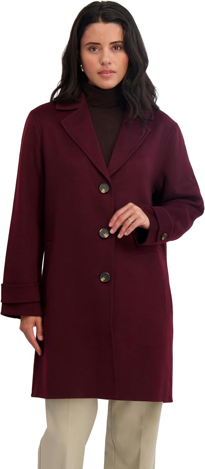 TAHARI womens Double-faced Luxury Soft Wool Blend Peacoat Removable Belt Wool Coat Oversized Collar