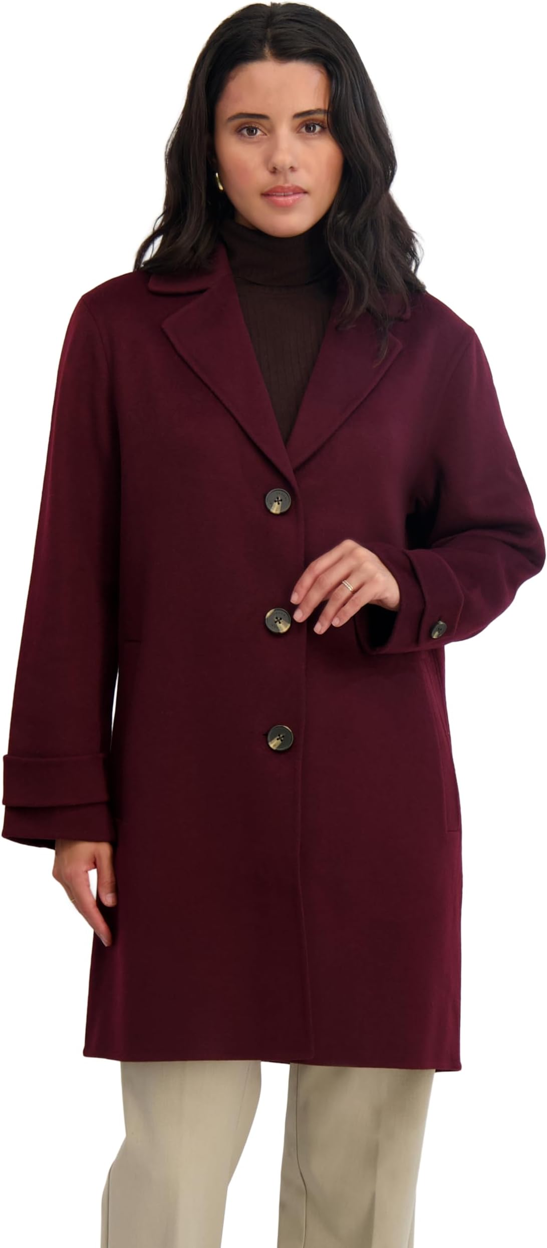 Women's Double-faced Luxury Soft Wool Blend Peacoat Removable Belt Wool Coat Oversized Collar