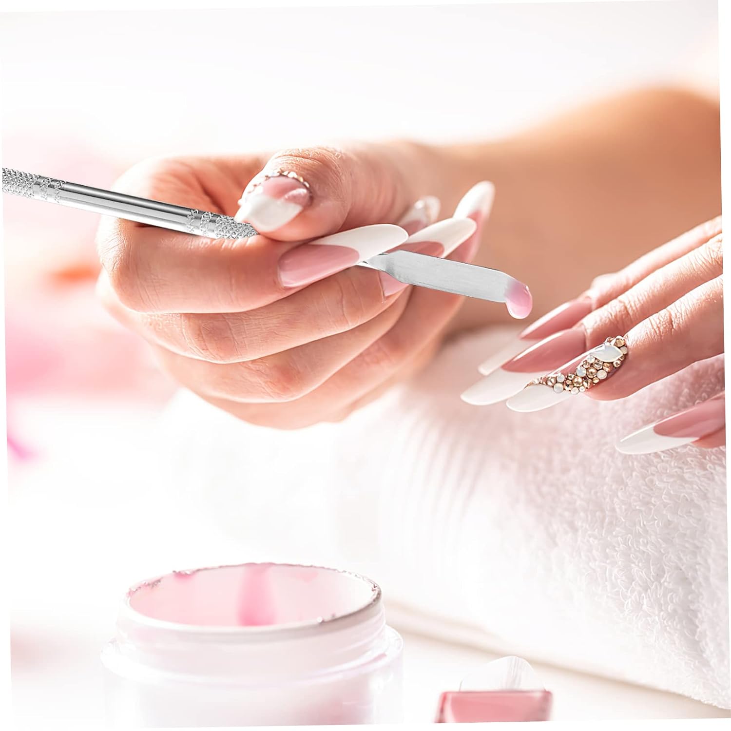 CALLARON 2-Piece Glass Nail Art Toning Palette Set with 1 Stainless Steel Dual Head Cuticle Pusher for Professional Nail Painting and Makeup Application
