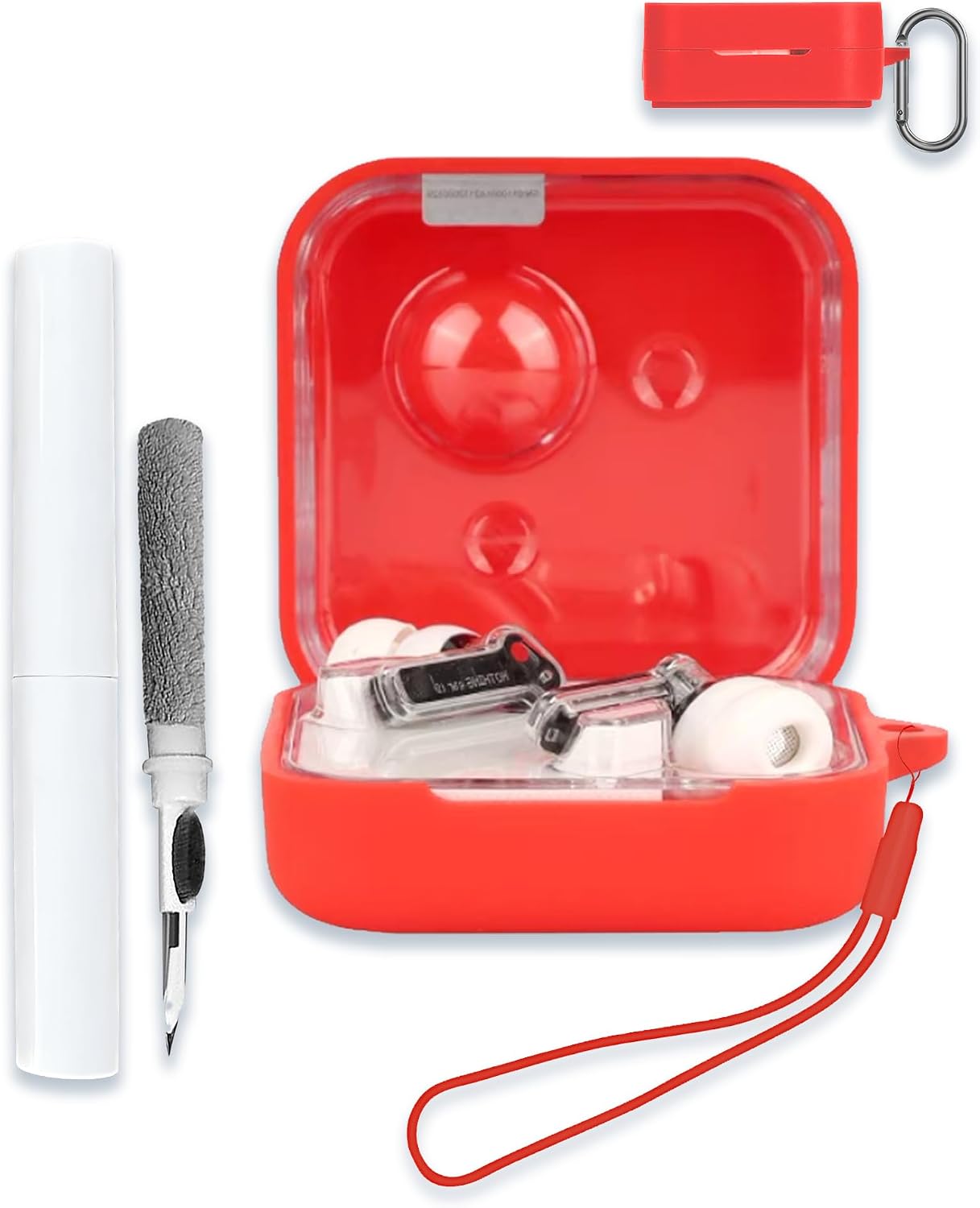 Case Cover for Nothing Ear 2024 Wireless Earbuds with ChatGPT Integration,Full Protective Soft Silicone Skin Case Cover Shock-Absorbing Protective Case with Keychain,Lanyard and Cleaning Pen，Red