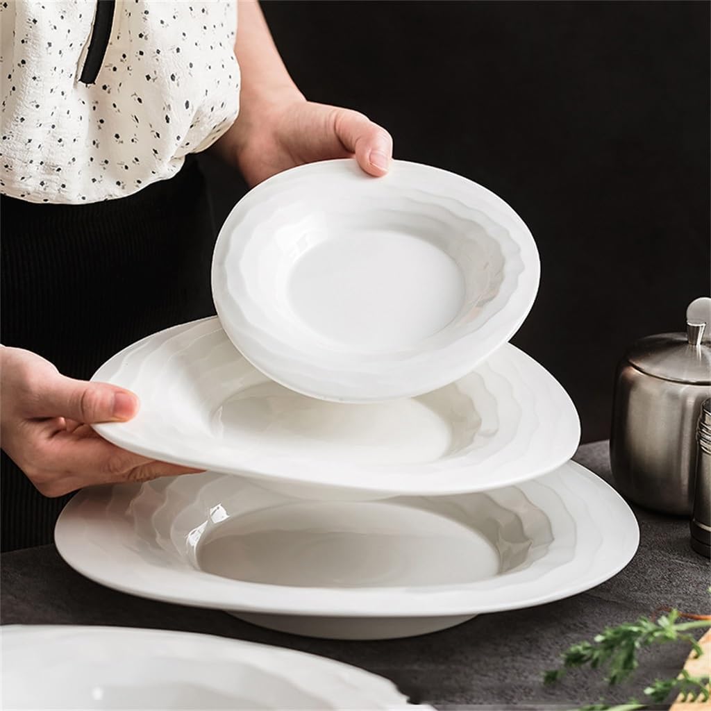 Ceramic Flat Plate White Restaurant Hotel Household High-end Western Salad Pasta Side Dish