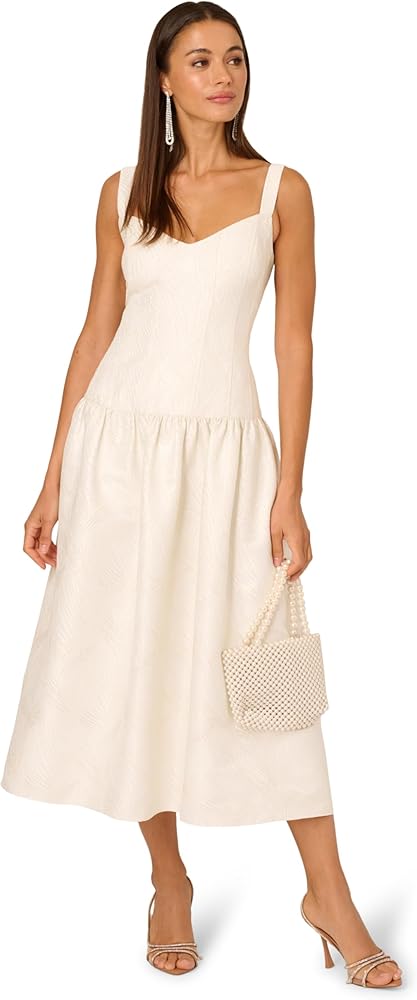 Adrianna Papell Day Women's Jacquard Midi Dress, Ivory/Silver, 4 at Amazon  Women's Clothing store