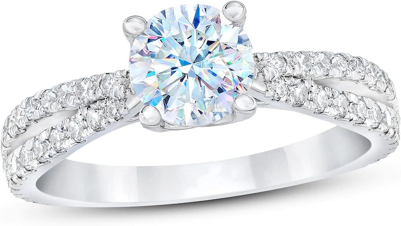 Molioaki 1.37 Carat Round Cut Moissanite Engagement Rings for Women Platinum Plated Silver Moissanite Rings