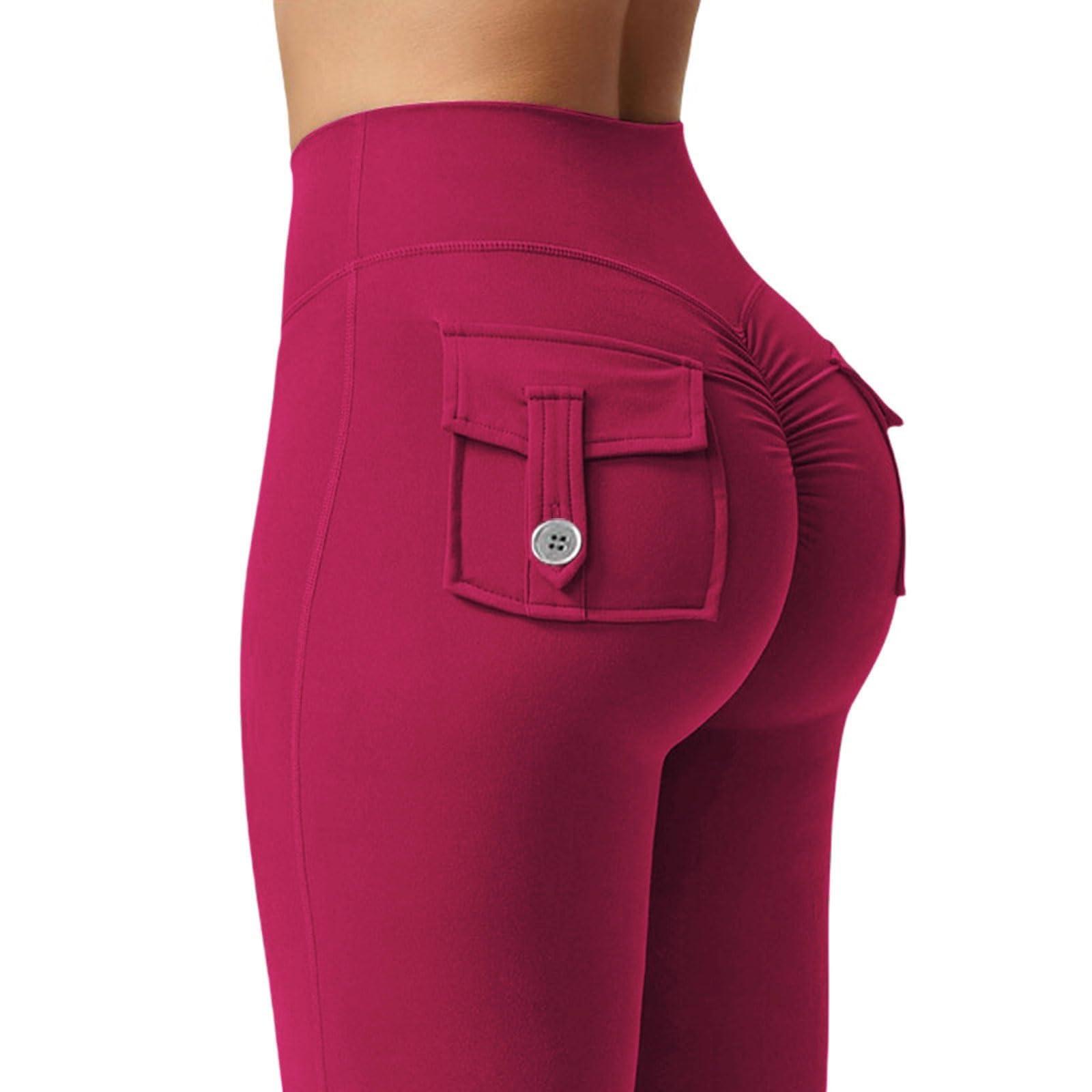 Leggings Svasati con Tasche for Donna, Vita Alta, Leggings Sportivi for Glutei, Pantaloni Casual da Palestra e Yoga(Rose Red,S)