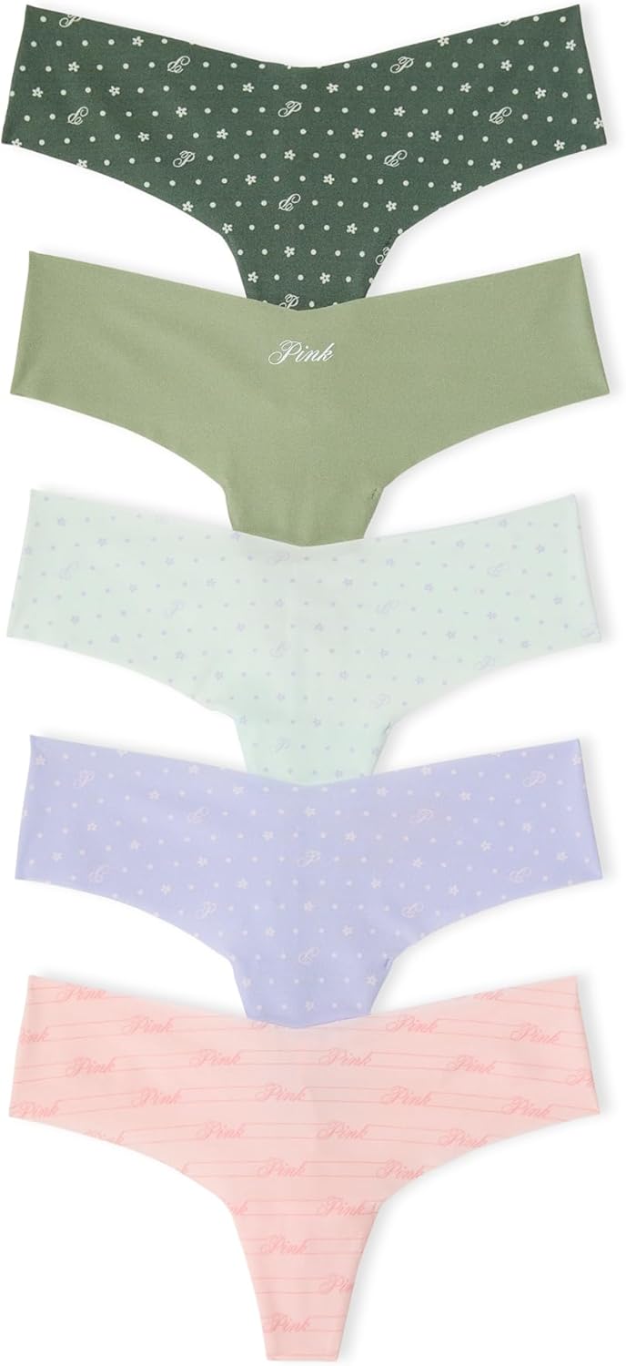 Victoria's Secret PINK Women's No Show Thong Underwear, Panties for Women, Multi Pack (XS-XXL)