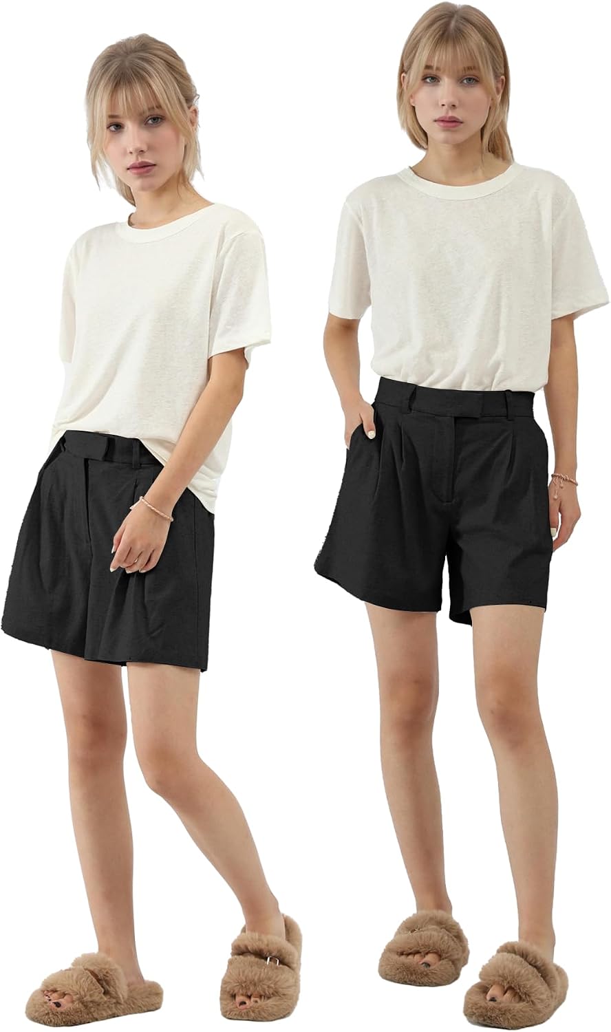 Women's High-Waisted Wide Leg Linen Shorts Casual Black Dressy Shorts for Women Summer Workout Travel