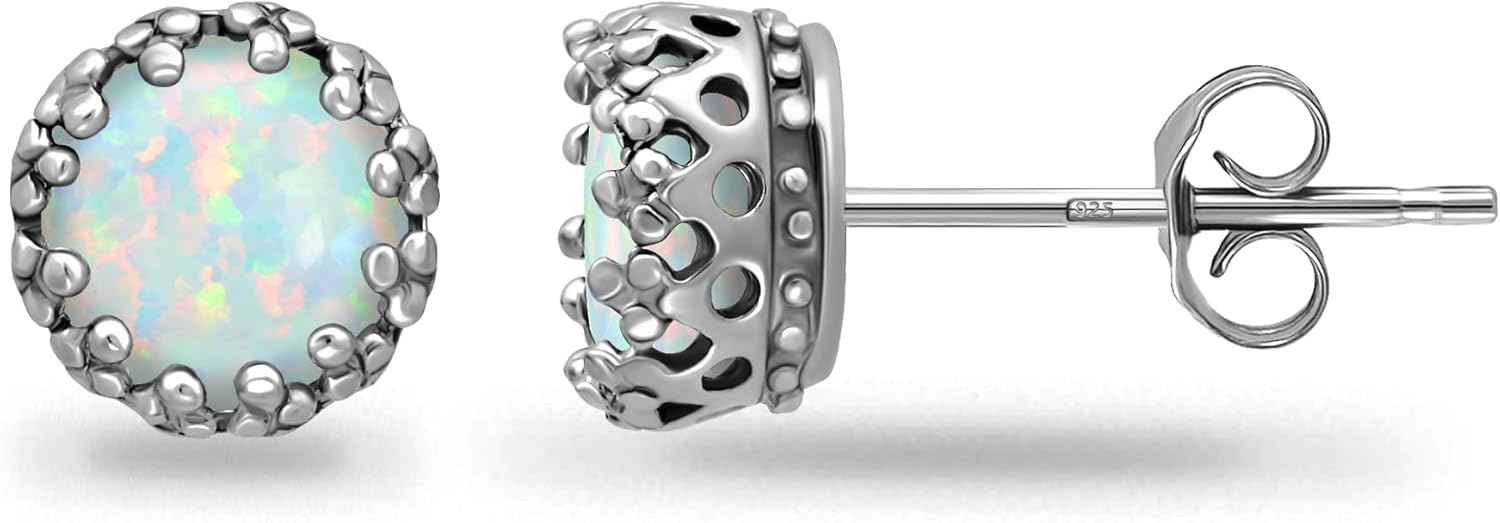 Sterling Silver Genuine, Created or Simulated Birthstone Gemstone Crown Stud Earrings