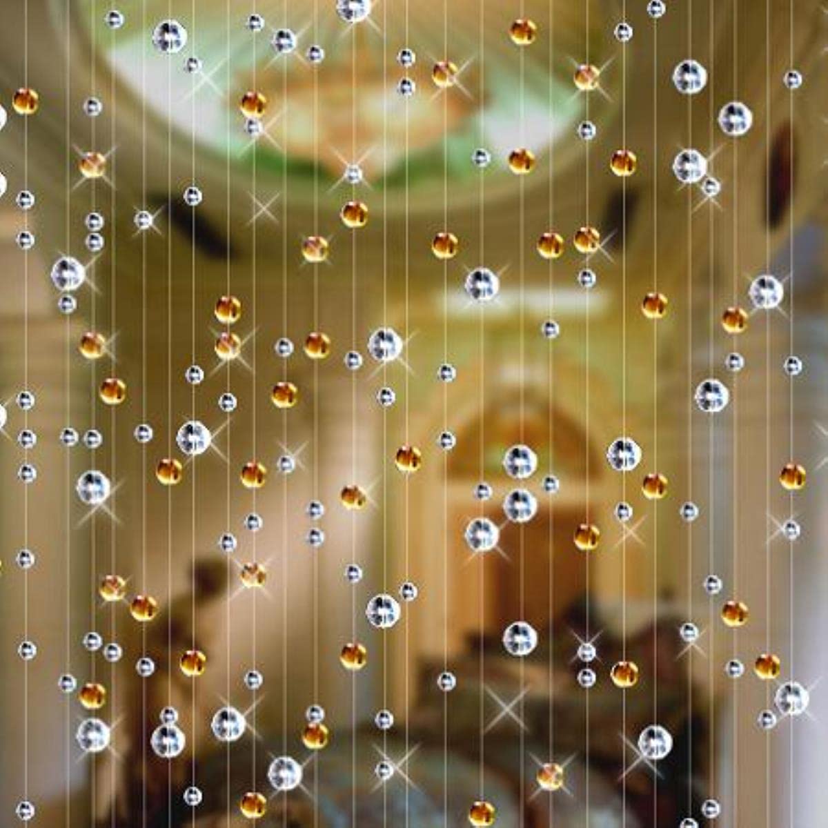 Rideau de perles de verre en cristal tendance pour décoration d'intérieur ou de mariage - Champagne - 5 cordes - 200 cm
