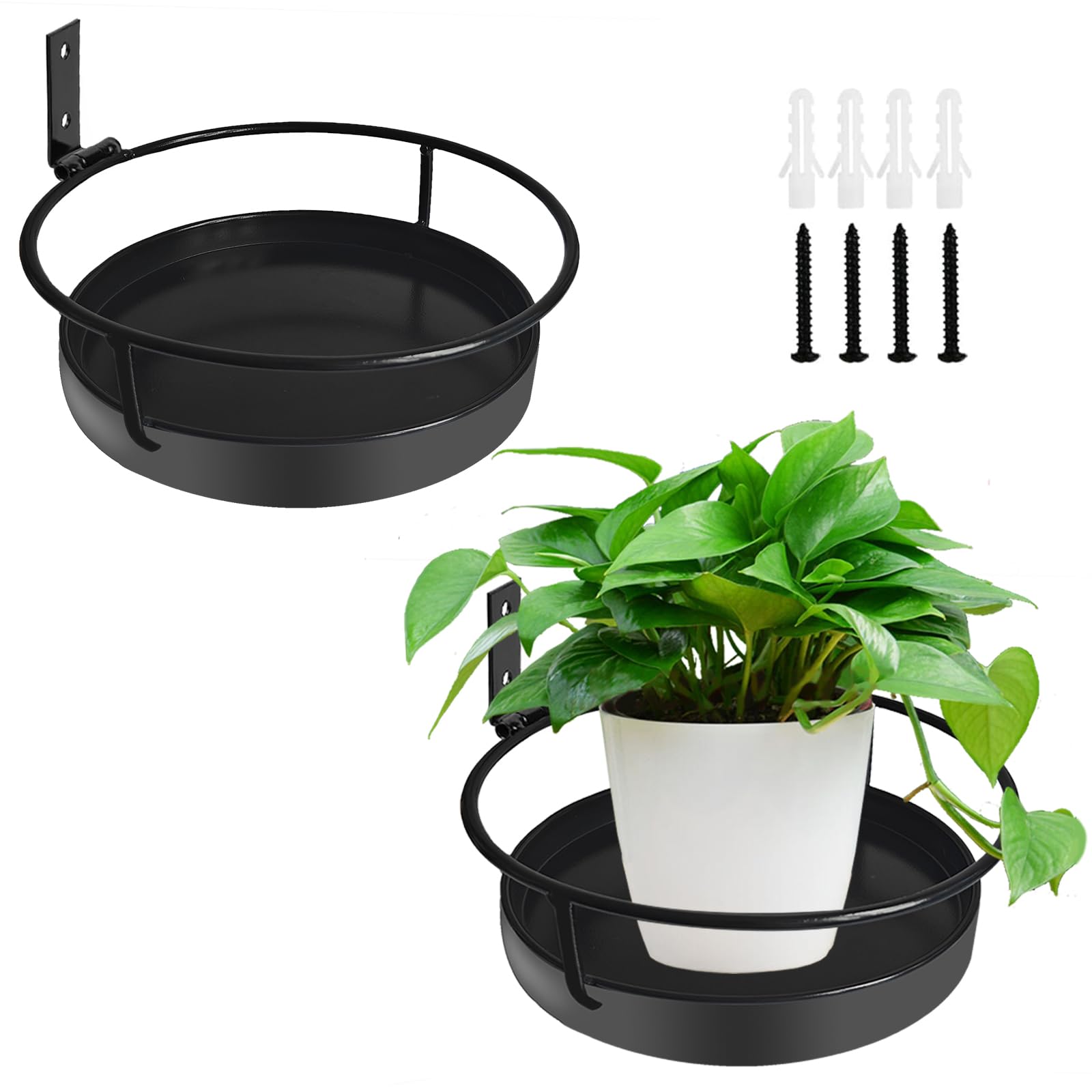 Photo 1 of AOEIWUUP Wall Mounted Plant Holder, 2 Pack Metal Flower Pot Wall Shelf Indoor Outdoor, Decorative Floating Shelves Hanging Plant Holder for Patio Balcony Porch Bedroom Home Decor, Black