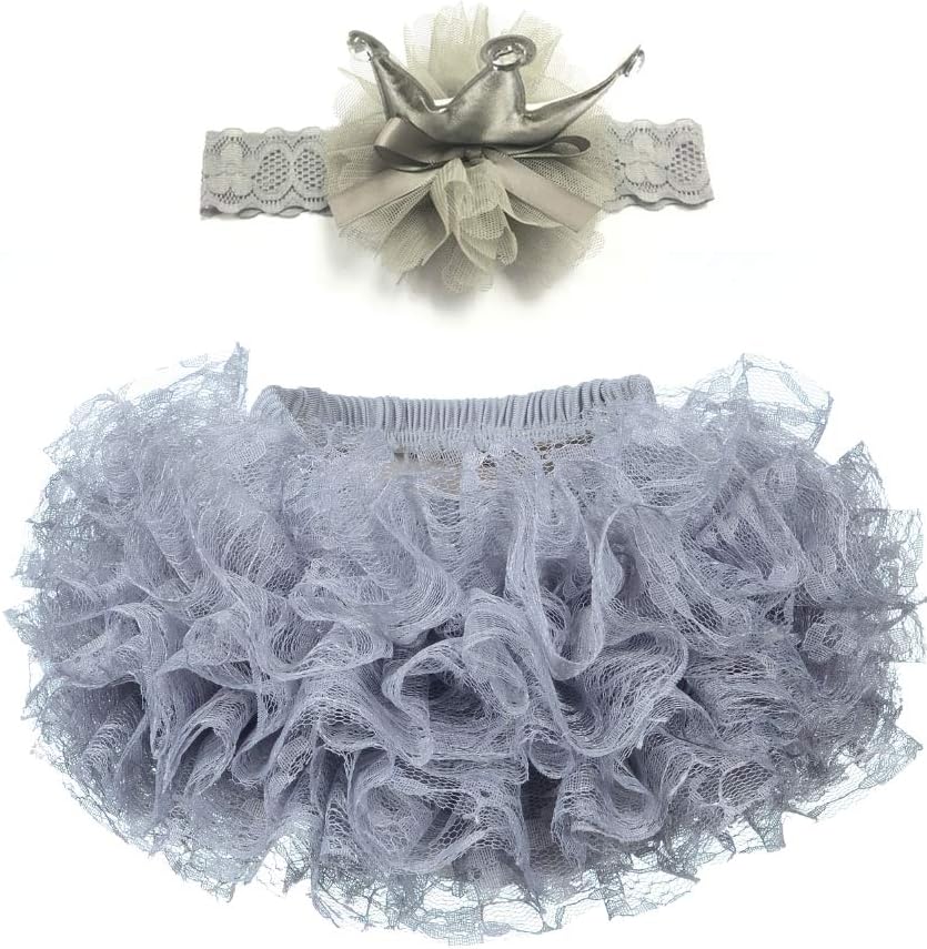 Baby Girl Ruffle Diaper Cover Newborn Infant Lace Bloomer and Flower Headband Set 0-6 Months