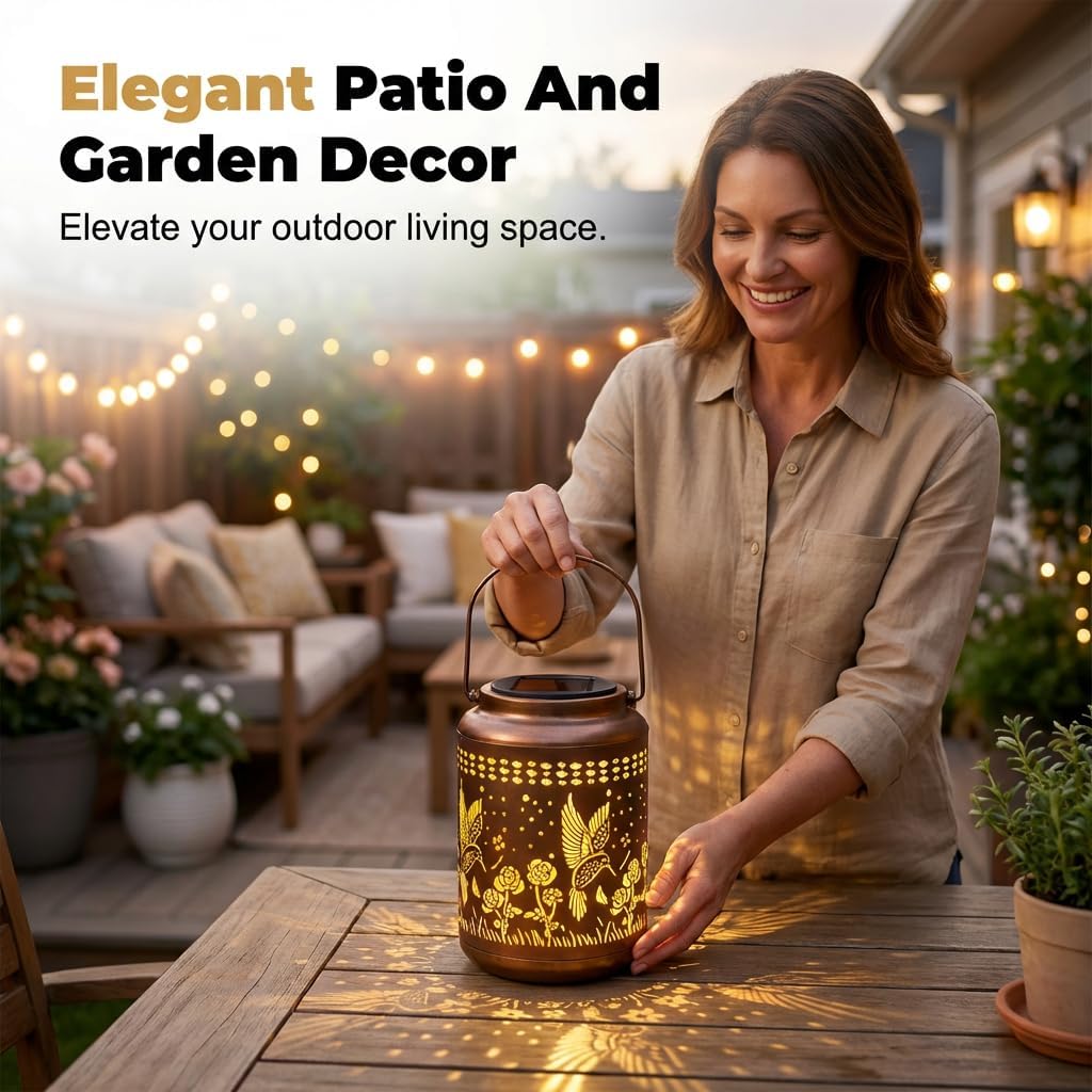 Hummingbird Sunflower Solar Lanterns Outdoor, 2026 New Solar Garden Lantern, Waterproof Outdoor Lantern for Decor, Decorative Glow in the Dark Solar Lanterns for Patio, Gifts for Women (3)