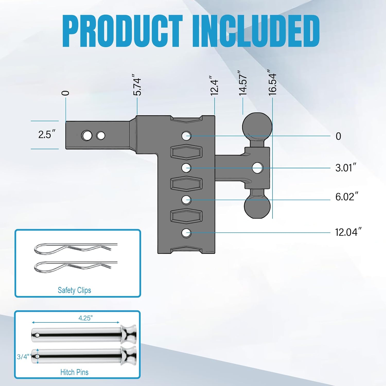 Trailer Hitch Fit 2.5 Inch Receiver, Drop Hitch 9" Drop & Rise, Adjustable Tow Hitch for Trucks RV Camper 8000 LBS Towing Capacity with 2"& 2-5/16" Dual Ball Mount, Includes Hitch Pins & Clips