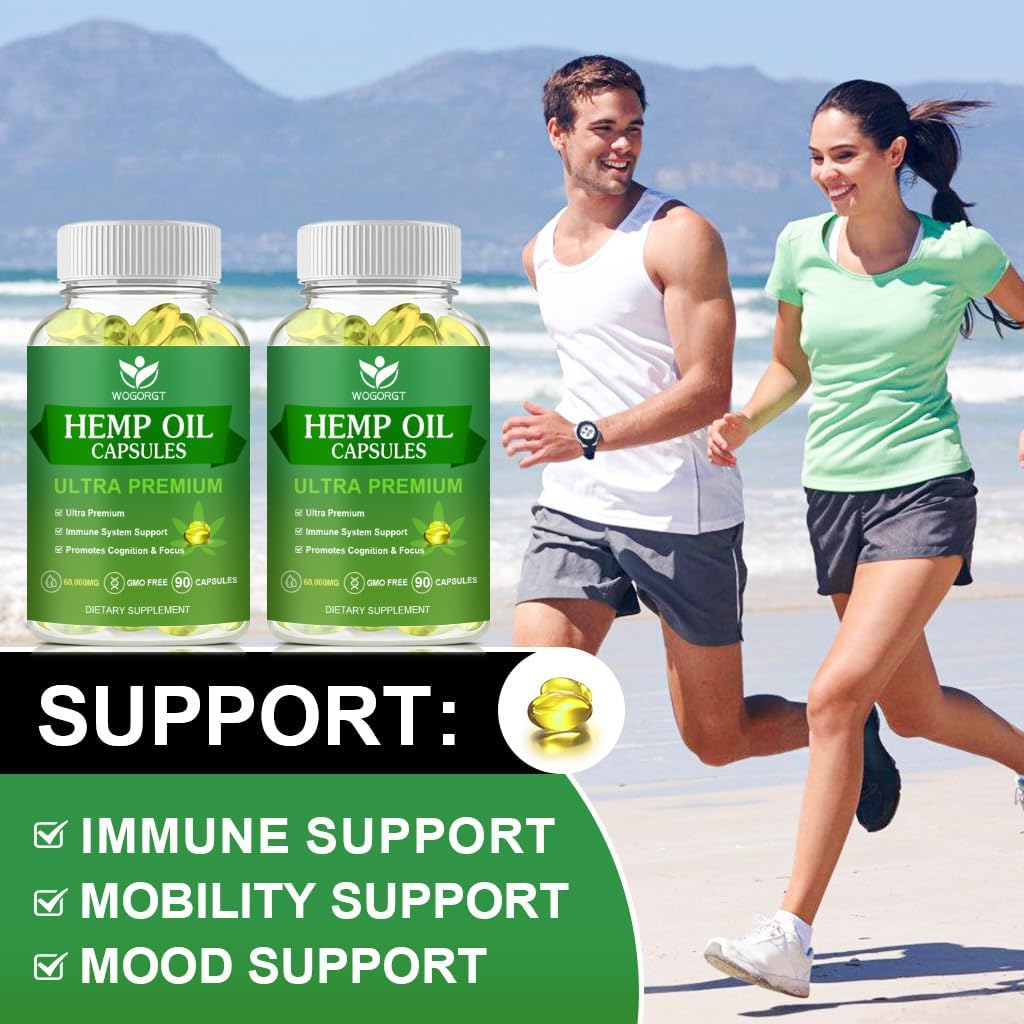 (2Pack) Hemp Oil Capsules - 60,000 Maximum Strength, Immune Support, Focus Calm, Relaxation, Mood, Rich in Omega 3, 6, 9 Fatty Acids - 90 Capsules - Image 4