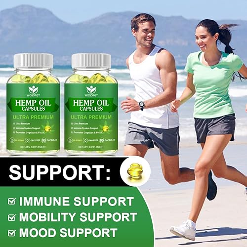 Miniatura 4 de Cápsulas de aceite de cáñamo (paquete de 2) - 60,000 de máxima fuerza, apoyo inmunológico, calma de enfoque, relajación, estado de ánimo, rico en