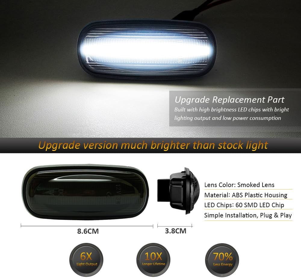 D-Lumina 4Pcs LED Side Marker Lights Assembly Compatible with 2003-2009 Dodge Ram 2500 3500 Dual Bed Fender Side Marker, Smoked Lens White Front Rear Side Marker Lamp, Replace OEM Side Marker Light