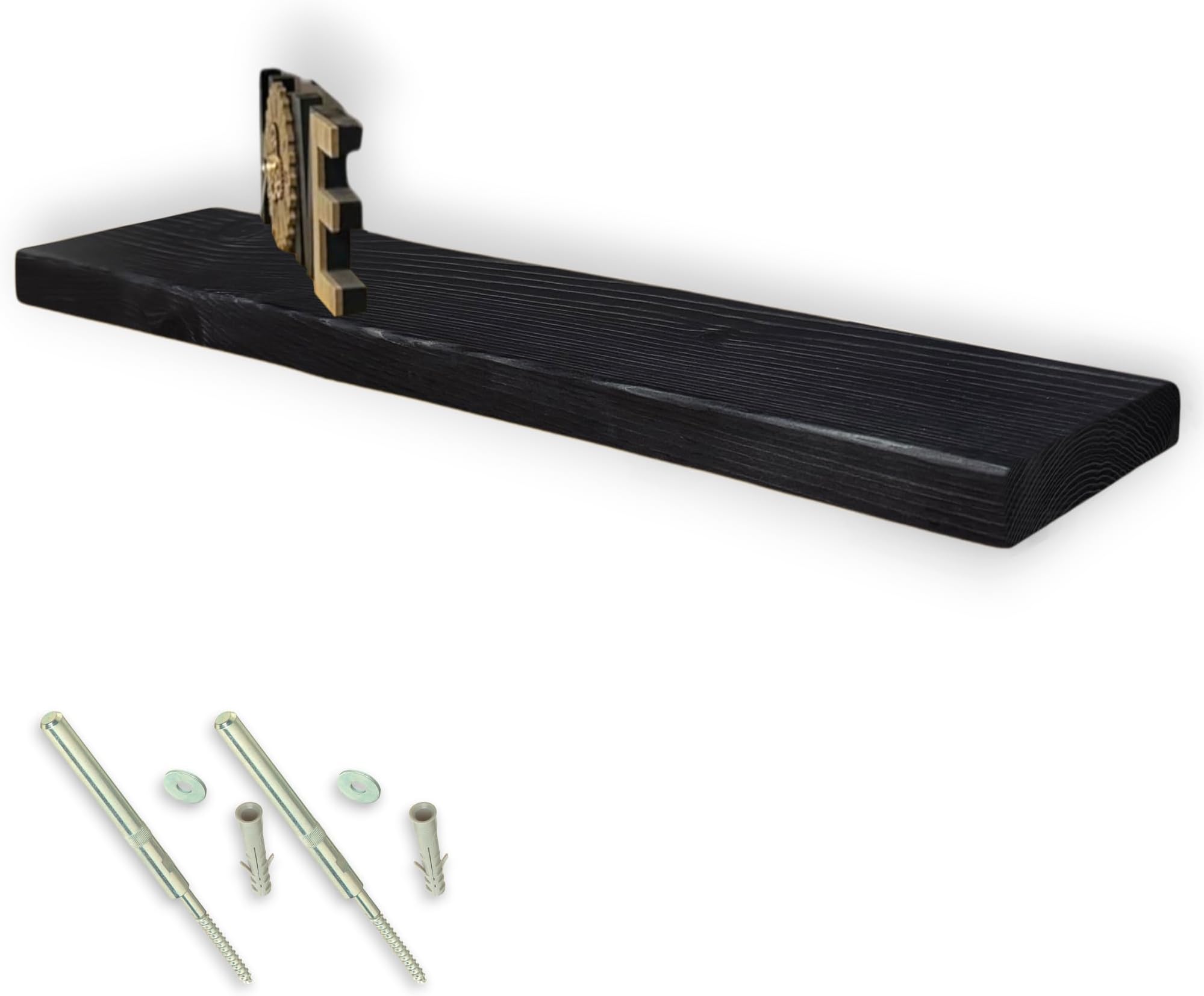 Rustic Floating Shelf - Solid Wooden Shelving Wall (Black, 90cm)