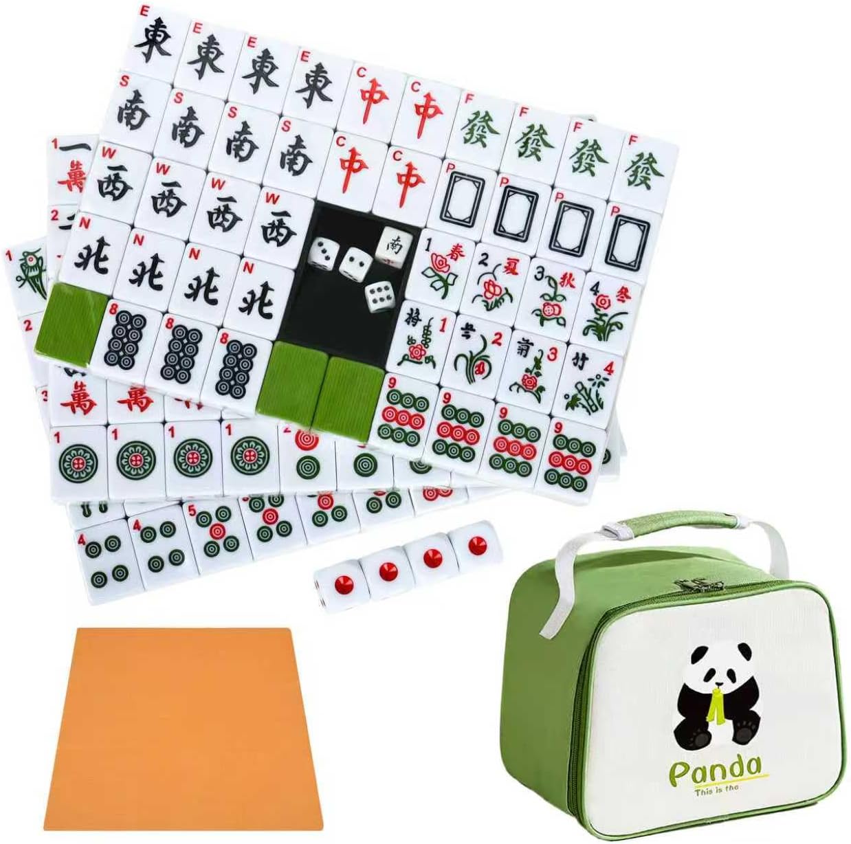 1.18"(30mm) Chinese Green Mahjong Set - 144 + 8 Numbered Tiles, Travel-Friendly with Accessories - Ideal for Family Gatherings and Game Nights (中国数字麻将)