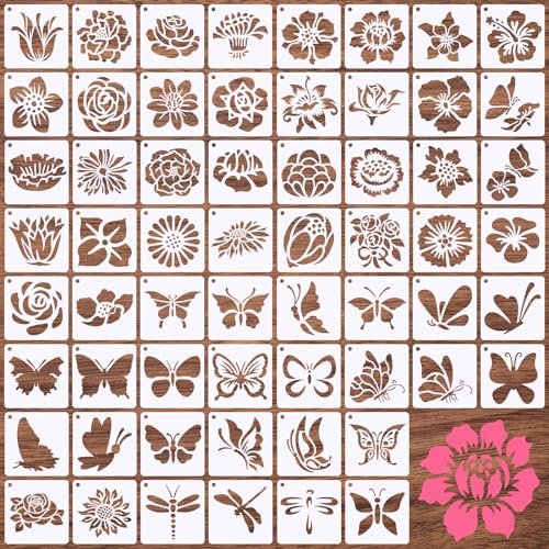60 plantillas pequeñas para pintar flores, mariposas, hojas, plantillas de dibujo, reutilizables, de plástico, para madera, pared, ventana, muebles, suelo, álbum de fotos, tarjetas, álbum de recortes,