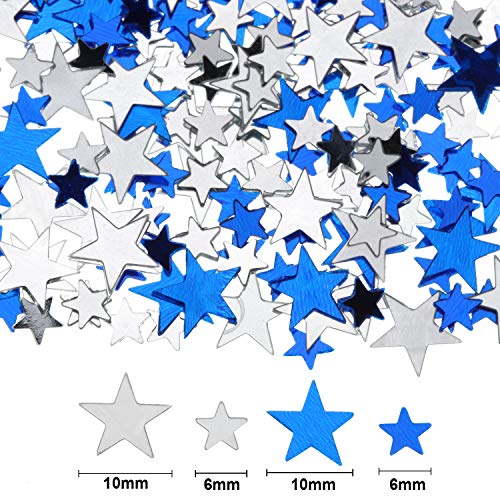 Image of Hestya 60g Star Confetti Glitter Table Confetti Metallic Foil Stars for Party Wedding Festival Decorations(Blue Silver,10mm and 6mm)